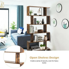 Load image into Gallery viewer, 6-Tier S-Shaped Bookcase Z-Shelf Style Storage Bookshelf-Coffee
