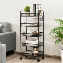 Load image into Gallery viewer, 5 Tier Mesh Rolling File Utility Cart Storage Basket-Black
