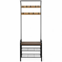 Load image into Gallery viewer, Industrial Coat Shoe Bench Entryway Shelf with 9 Hooks
