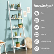 Load image into Gallery viewer, 5-Tier Wall-leaning Ladder Shelf  Display Rack for Plants and Books-White
