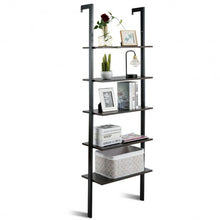 Load image into Gallery viewer, 5-Tier Wood Wall Mounted Bookshelf with Metal Frame

