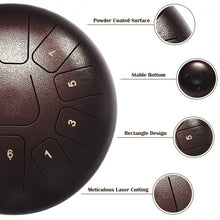 Load image into Gallery viewer, 10" High Carbon 11 Notes Steel Tongue Drum with Drum Hammer-Coffee
