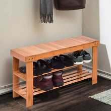 Load image into Gallery viewer, 3 Tier Bamboo Bench Storage Shoe Shelf-Natural
