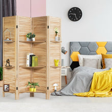 Load image into Gallery viewer, 4 Panel Folding Room Divider Screen with 3 Display Shelves-Brown
