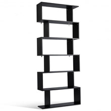 Load image into Gallery viewer, 6-Tier S-Shaped Bookcase Z-Shelf Style Storage Bookshelf-Black
