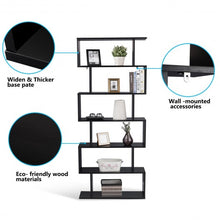 Load image into Gallery viewer, 6-Tier S-Shaped Bookcase Z-Shelf Style Storage Bookshelf-Black
