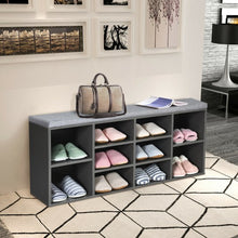 Load image into Gallery viewer, 10-Cube Organizer  Entryway Padded Shoe Storage Bench-Gray

