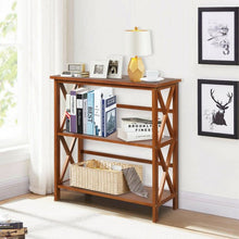 Load image into Gallery viewer, 3-Tier Wooden Open Shelf Bookcase with X-Design-Natural
