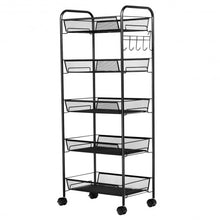 Load image into Gallery viewer, 5 Tier Mesh Rolling File Utility Cart Storage Basket-Black
