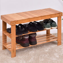 Load image into Gallery viewer, 3 Tier Bamboo Bench Storage Shoe Shelf-Natural
