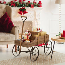 Load image into Gallery viewer, Wooden Wagon Plant Bed With Wheel for Garden Yard-Brown

