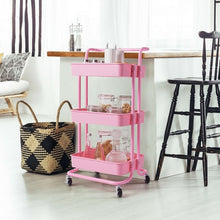 Load image into Gallery viewer, 3-Tier Utility Cart Storage Rolling Cart with Casters-Pink
