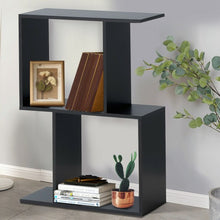 Load image into Gallery viewer, 2-tier S-Shaped Bookcase Free Standing Storage Rack Wooden Display Decor Black

