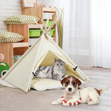 Load image into Gallery viewer, Indoor Pet Teepee Dog Puppy Cat Bed Portable Canvas Tent and House with Cushion
