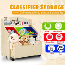 Load image into Gallery viewer, Kids Wooden Toy Storage Unit Organizer w/ Rolling Toy Box &amp; Plastic Bins-Natural
