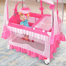 Load image into Gallery viewer, Portable Baby Playpen Crib Cradle with Carring Bag-Pink
