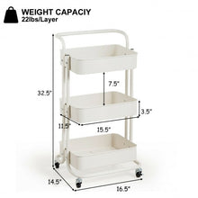 Load image into Gallery viewer, 3-Tier Metal Rolling Storage Cart Trolley 2 Brakes with Handle-White
