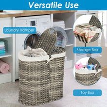 Load image into Gallery viewer, Handwoven Laundry Hamper Basket with 2 Removable Liner Bags-Gray
