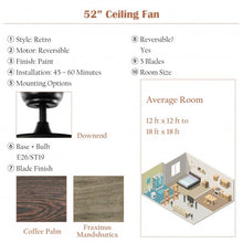 Load image into Gallery viewer, 52" Retro Ceiling Fan Lamp with Glass Shade Reversible Blade Remote Control
