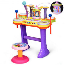 Load image into Gallery viewer, 3-in-1 Kid Piano Keyboard Drum Set with Carousel Music Box
