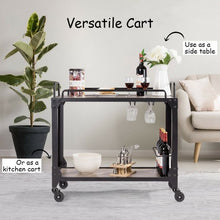 Load image into Gallery viewer, 2 Tier Wood Kitchen Island Rolling Bar Serving Cart
