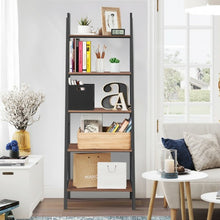 Load image into Gallery viewer, 5 Tier Leaning Bookshelf Wood Metal Bookcase
