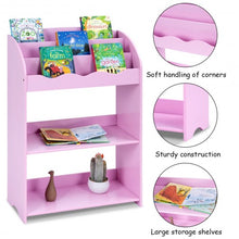 Load image into Gallery viewer, 3-Tier Kids Bookshelf Magazine Storage Bookcase -Pink
