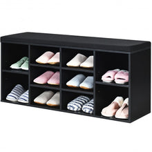 Load image into Gallery viewer, 10-Cube Organizer  Entryway Padded Shoe Storage Bench-Black
