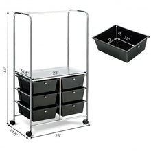 Load image into Gallery viewer, 6 Drawer Rolling Storage Cart with Hanging Bar -Black
