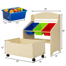 Load image into Gallery viewer, Kids Wooden Toy Storage Unit Organizer w/ Rolling Toy Box &amp; Plastic Bins-Natural
