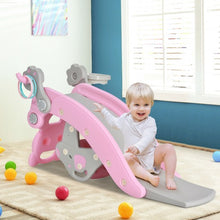 Load image into Gallery viewer, 4-in-1 Toddler Slide and Rocking Horse Playset with Basketball Hoop-Pink
