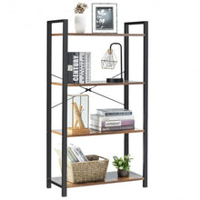 Load image into Gallery viewer, 4-Tier Rustic Bookshelf Industrial Bookcase Diaplay Shelf Storage Rack -Brown
