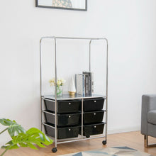 Load image into Gallery viewer, 6 Drawer Rolling Storage Cart with Hanging Bar -Black
