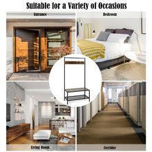 Load image into Gallery viewer, 3 in 1 Industrial Coat Rack with 2-tier Storage Bench and 5 Hooks-Coffee
