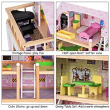 Load image into Gallery viewer, Wood Dollhouse Cottage with Furniture Playset for Kids
