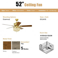 Load image into Gallery viewer, 52" Retro Ceiling Fan Light with Reversible Blades Remote Control-Golden

