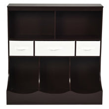 Load image into Gallery viewer, Freestanding Combo Cubby Bin Storage Organizer Unit W/3 Baskets-Brown
