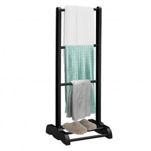 Load image into Gallery viewer, 3-Bar Acacia Wood Freestanding Bathroom Towel Rack  w/Bottom Storage Shelf-Black
