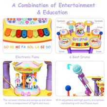 Load image into Gallery viewer, 3-in-1 Kid Piano Keyboard Drum Set with Carousel Music Box

