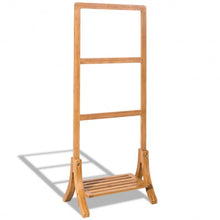 Load image into Gallery viewer, Free Standing Bamboo Towel Rack with Bottom Shelf

