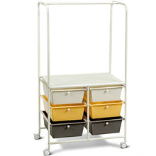 Load image into Gallery viewer, 6 Drawer Rolling Storage Cart with Hanging Bar -Yellow

