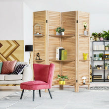 Load image into Gallery viewer, 4 Panel Folding Room Divider Screen with 3 Display Shelves-Brown

