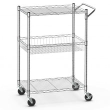 Load image into Gallery viewer, 3-Tier Utility Cart Heavy Duty Wire Rolling Cart with Handle Bar Storage Trolley
