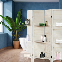 Load image into Gallery viewer, 4 Panel Folding Room Divider Screen with 3 Display Shelves-White
