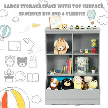 Load image into Gallery viewer, 3-Tier Children's Multi-Functional Bookcase Toy Storage Bin Floor Cabinet-Gray
