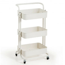 Load image into Gallery viewer, 3-Tier Metal Rolling Storage Cart Trolley 2 Brakes with Handle-White
