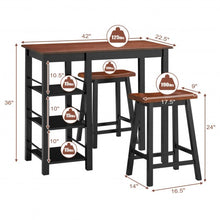 Load image into Gallery viewer, 3 Piece Counter Height Dining Table Set with 2 Saddle Stools and Storage Shelves
