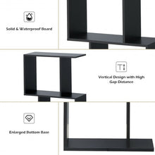 Load image into Gallery viewer, 2-tier S-Shaped Bookcase Free Standing Storage Rack Wooden Display Decor Black
