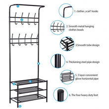 Load image into Gallery viewer, Metal Entryway Coat Hat Shoes Rack 18 Hooks Garment Rack
