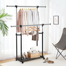 Load image into Gallery viewer, Height Adjustable Extendable Double Rail Clothes Rack
